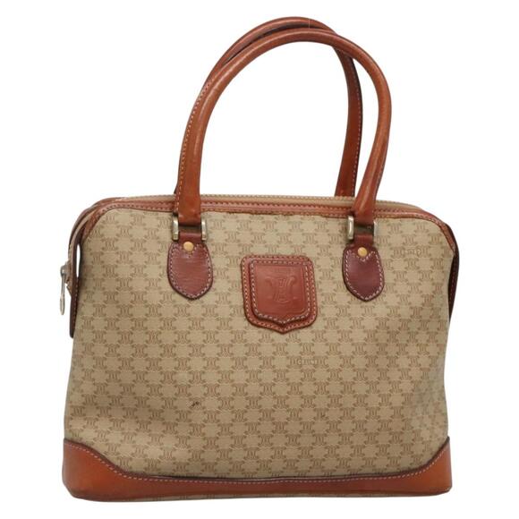 CELINE Macadam Canvas Hand Bag Pvc Leather Beige Gold - Picture 1 of 12